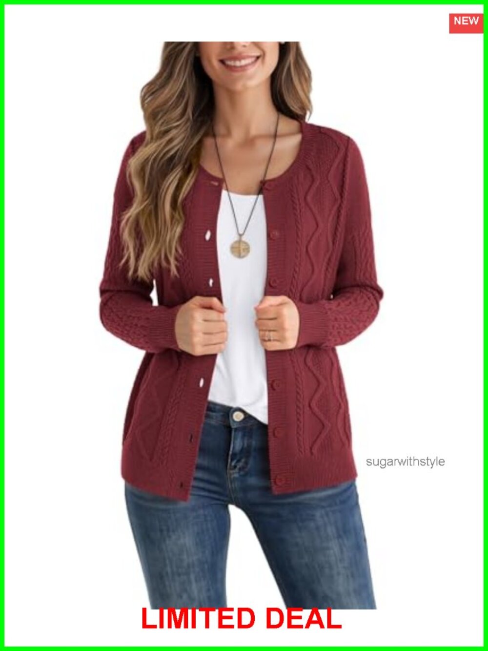 Cable Knit Button Down Cardigan Sweater Long Sleeve Open Front Fall Outerwear